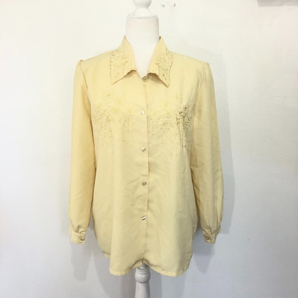 Lady's Fashion Vintage Yellow Embroidered Blouse